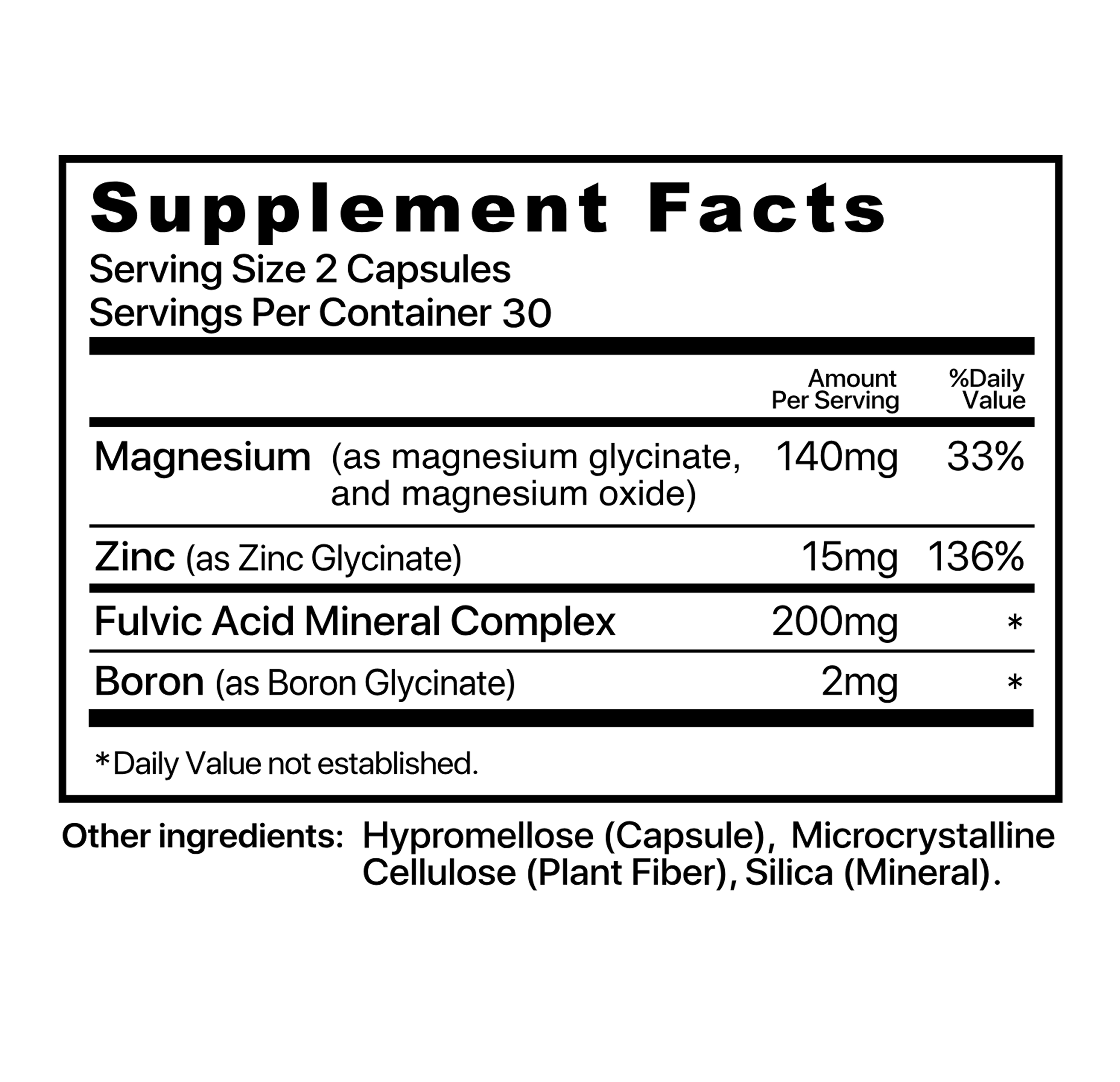 Supplement facts for Menerals